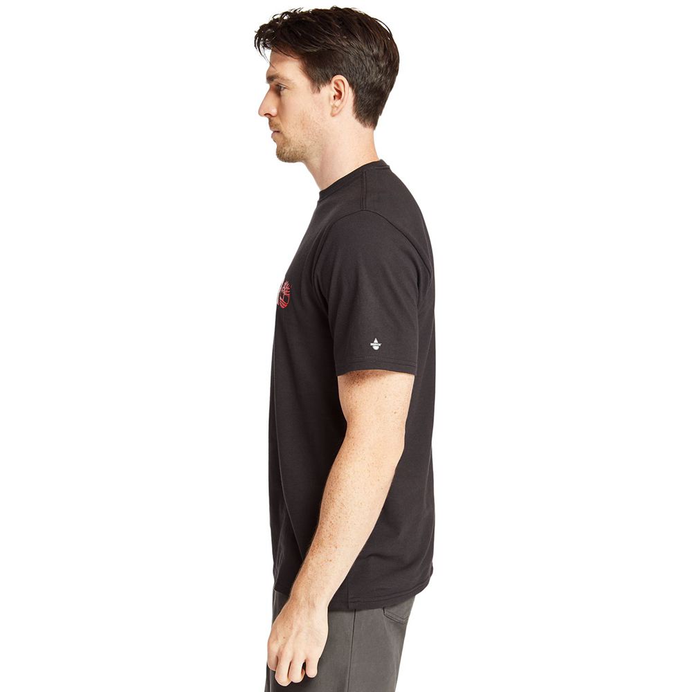 Timberland Mens T-Shirts PRO® Short Sleeve Base Plate Wicking Logo - Black - India EG4578306